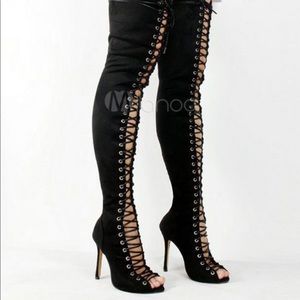 Peep Toe lace up  boots